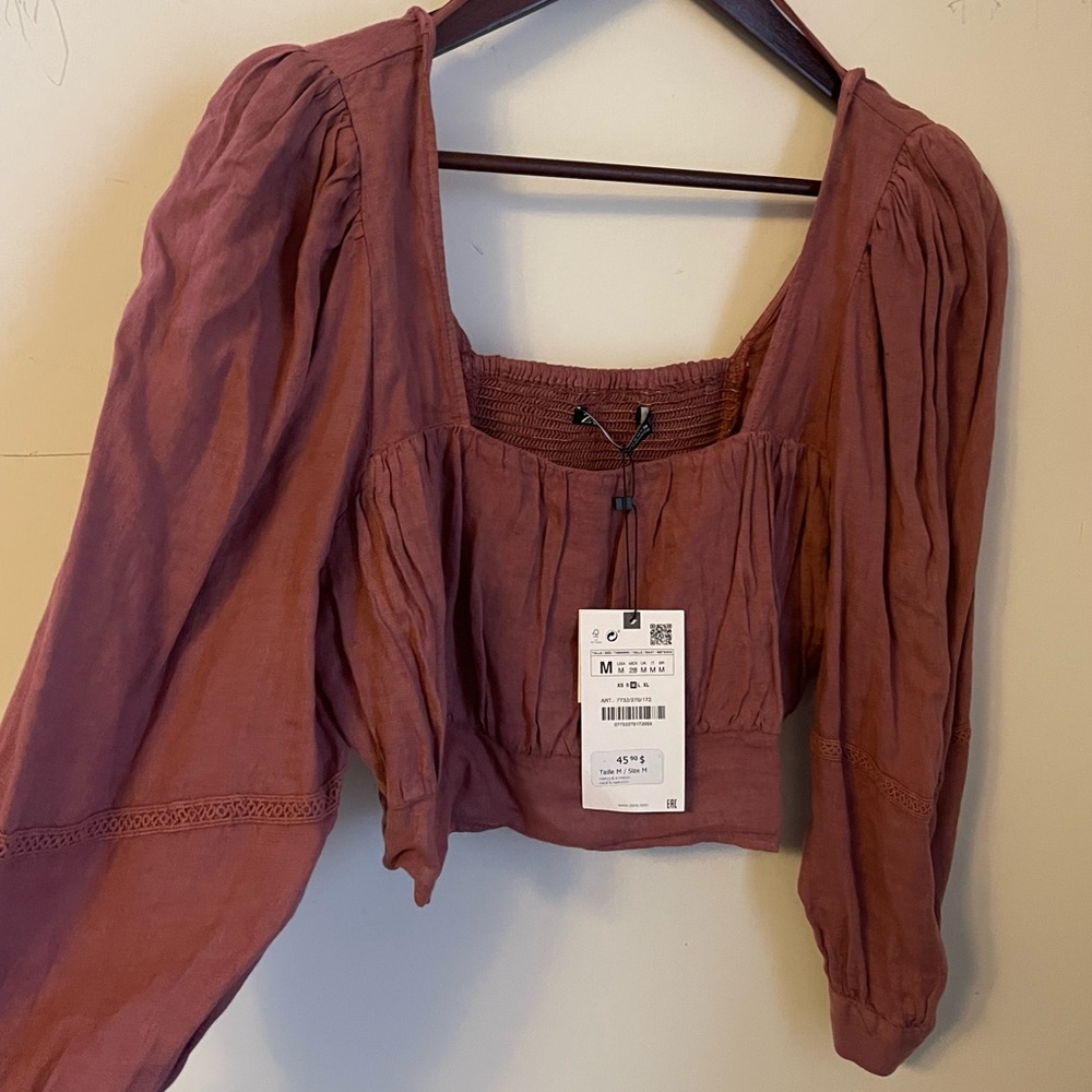 NWT ZARA cropped blouse with embroidery